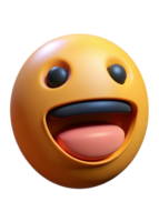 A 3D Render of a Joyful Yellow Emoticon with Wide Open Mouth and Tongue Out png