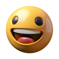 A 3D Render of a Happy Yellow Emoticon with a Wide Grin and Tongue Sticking Out png