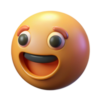 A 3D Render of a Happy Yellow Emoji with Big Eyes and Open Mouth png