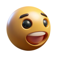 3D Render of a Joyful Yellow Emoticon with Wide Open Mouth and Big Eyes png
