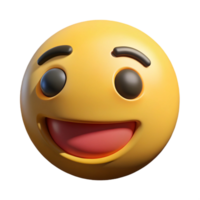 A 3D Render of a Happy Yellow Emoticon with a Wide Grin and Raised Eyebrows png