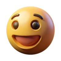 A 3D Render of a Happy Yellow Emoji with a Big Grin and Brown Eyes png