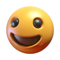 A 3D Render of a Happy Yellow Emoticon with a Wide Grin and Dark Eyes png