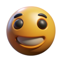 A 3D Render of a Smiling Yellow Emoji Face with Dark Eyes and Eyebrows png