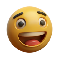 A 3D Render of a Happy Yellow Emoji with Wide Open Mouth and Big Eyes png