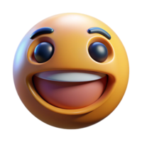 A 3D Render of a Joyful Yellow Emoticon with a Wide Open Mouth and Big Eyes png