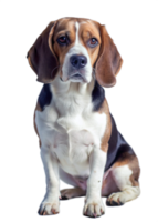 Adorable Beagle Puppy Sitting Down for a Portrait Against a Black Background png