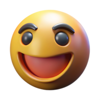 A 3D rendered emoticon showing a joyful expression with a wide open mouth and raised eyebrows png