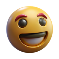 A 3D Render of a Happy Yellow Emoticon with Red Eyebrows and a Wide Grin png