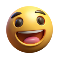 A 3D Render of a Happy Yellow Emoticon with a Big Smile and Wide Open Mouth png
