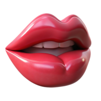 Closeup of a 3D Rendered Pair of Glossy Red Lips Slightly Open Revealing White Teeth png