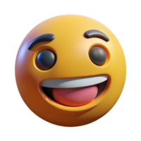A 3D Render of a Happy Yellow Emoticon with a Big Smile and Tongue Sticking Out png