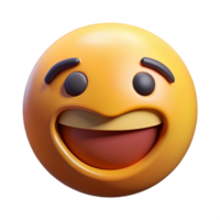 A 3D Render of a Happy Smiling Emoji Icon with Big Open Mouth and Dark Eyebrows png