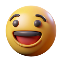 A 3D Render of a Happy Yellow Emoticon with a Big Smile and Dark Eyebrows png