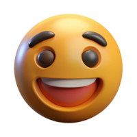 A 3D Render of a Happy Emoticon with a Wide Grin and Dark Eyebrows png