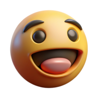 A 3D Render of a Joyful Yellow Emoticon with a Wide Open Mouth and Big Grinning Smile png