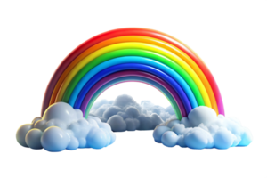 A vibrant rainbow arching over fluffy clouds against a black background a whimsical 3D rendering png