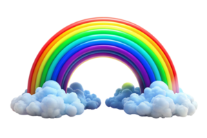 A 3D rendering of a rainbow arching over fluffy clouds png