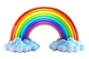 A vibrant and cheerful 3D rendering of a rainbow resting on fluffy clouds against a black background png
