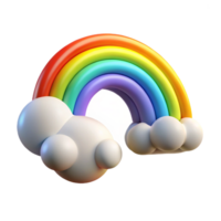 A vibrant 3D rendered rainbow arching over fluffy clouds against a black background a whimsical colorful illustration png