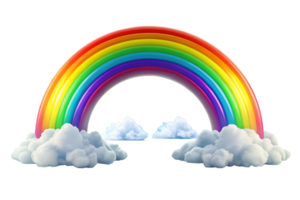 Vibrant Rainbow Arcing Over Fluffy White Clouds Against a Black Background A Digital Illustration png
