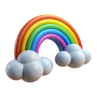 A vibrant 3D rendering of a rainbow arching over fluffy clouds against png