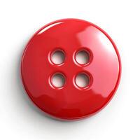 A glossy red button with four holes, symbolizing fashion and textiles. photo