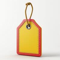 Colorful blank price tag with a yellow surface and red border, suitable for labeling products. photo