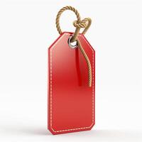 A vibrant red price tag with a rope tie, perfect for sales and promotions. photo