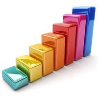 Colorful, glossy 3D bars in a growing chart pattern illustrating progress and success. photo