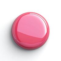 A glossy, round, pink button with a smooth surface and vibrant color, set against a clean white background. photo