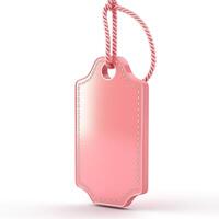 A pink price tag featuring a rope for hanging, showcasing a sleek and minimalistic design. photo