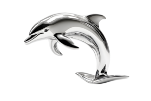 Shiny Metallic Dolphin Sculpture in Graceful Leap Perfect for Ocean Themes and Decorative Artw png