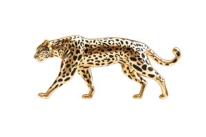 Golden Leopard in Motion A Stunning 3D Render of a Graceful Predator Walking with Elegance and png