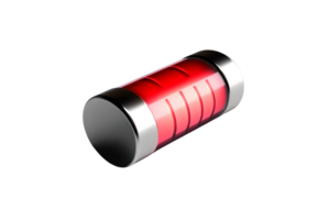A sleek modern battery icon with a glowing red charge indicator ideal for technology and powe png