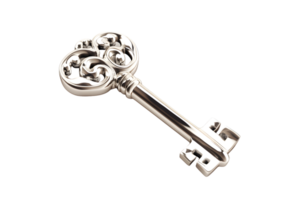 Elegant Silver Key with Intricate Design for Security and Access Solutions png