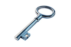 A sleek metallic key with a circular handle ideal for security and access concepts png