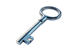 A sleek metallic key with a circular ring perfect for security access and symbolic represent png