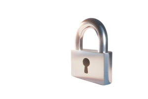 Secure Lock A Detailed 3D Illustration of a Closed Padlock with Reflective Surface and Keyhole png