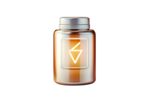A sleek ambercolored container with a metallic cap and glowing arrow symbol ideal for tech o png