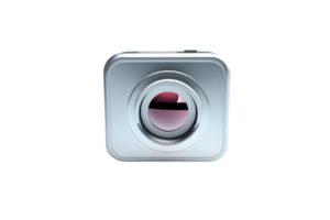 A sleek modern camera lens icon with a metallic finish and circular design ideal for technolo png