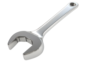 A shiny metallic wrench isolated on a black background ideal for DIY projects and mechanical w png