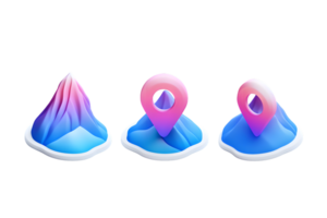 Abstract 3D Mountain Icons with Location Markers for Design and Navigation png