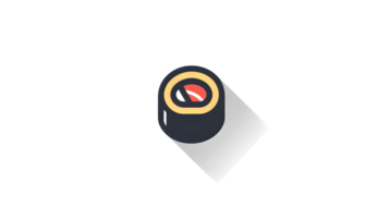 A sleek black cylindrical object with a red and yellow circular design resting on a white surf png
