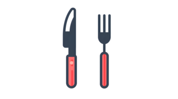 Cutlery Set Modern Knife and Fork with Red Handles for Dining and Culinary Design png