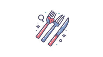 Dining Utensils on a Hexagonal Plate A Vibrant Illustration Featuring Fork Knife and Spoon w png