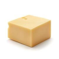 A close-up of a yellow square cheese block, showcasing its smooth texture and clean edges. photo