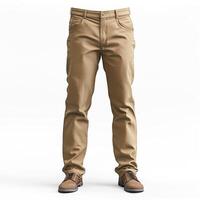 Men's casual beige pants paired with brown shoes, perfect for relaxed or semi-formal attire. photo