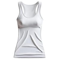 A close-up view of a plain white women's tank top, showcasing its smooth texture and fitted design. photo