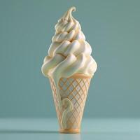 Delicious soft-serve ice cream swirl in a cone with a drizzling effect, set against a soft mint green background. photo